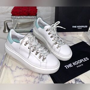 The Kooples $295 White and Light Green Women's Sneakers, Size EU 39/US 8.5.